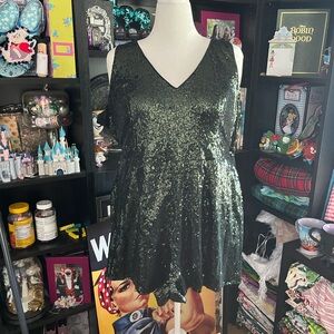 Forever 21 1x green sequins romper new with tags